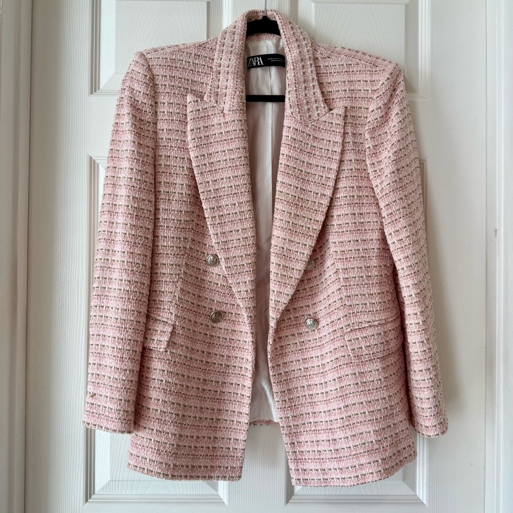 Zara Pink Tweed Women's Blazer XL